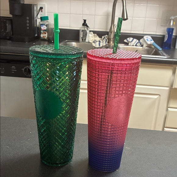 Starbucks Textured Green and Pink-Blue Tumblers - Picture 1 of 1